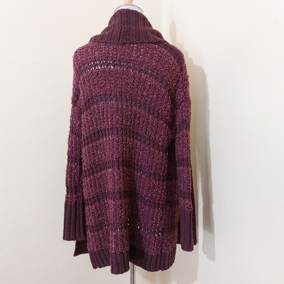 Susina Burgundy Striped Thick Knit Open Front Longline Cardigan Sweater Small - Picture 7 of 13